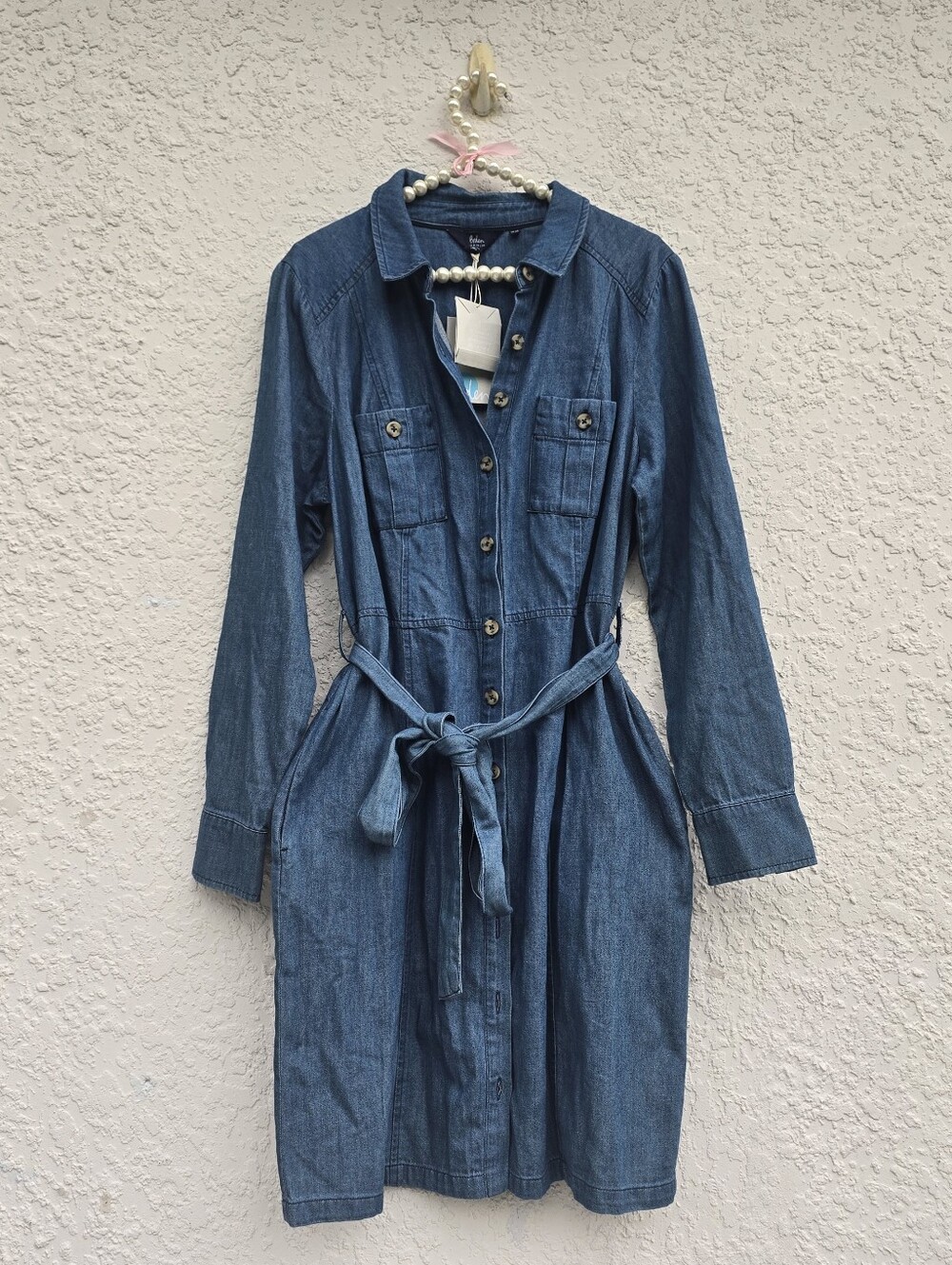 Boden Holly Denim Shirt Dress Medium Wash 100% Cotton Long Sleeve Belted US 12 R - Picture 2 of 8